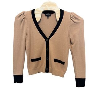 Academia Puff Sleeve Cardigan Sweater M Neutral Preppy Parisan Siren Capsule